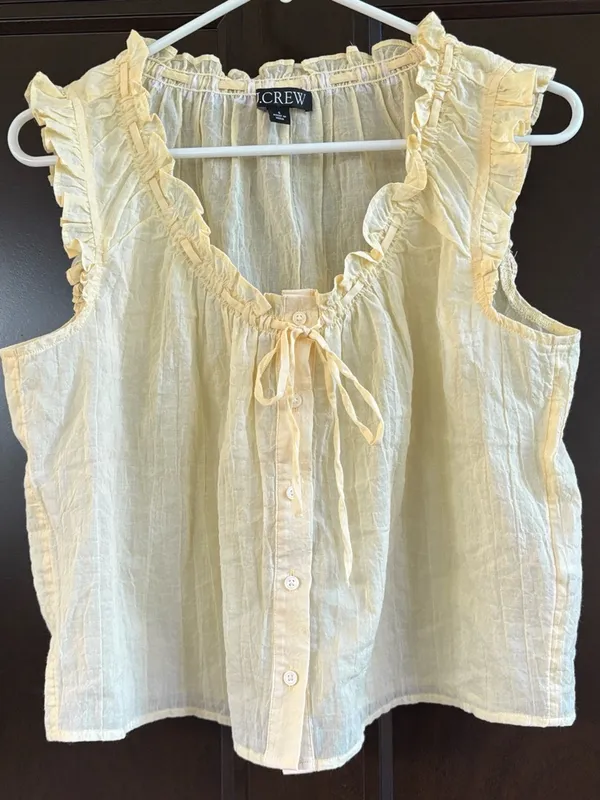 Like New J. Crew Ruffle Trimmed Button-Up Top Yellow Size Small - Image 2