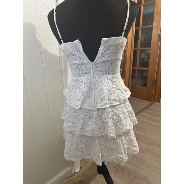 B. Darlin White Lace Tiered Ruffle Mini Dress Sweetheart Neckline Small - Image 7
