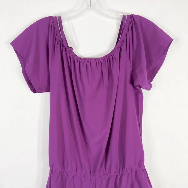 Fabletics XS Romper Perforated‎ Legs Purple Off Shoulder Short Sleeve 1304 - Image 7