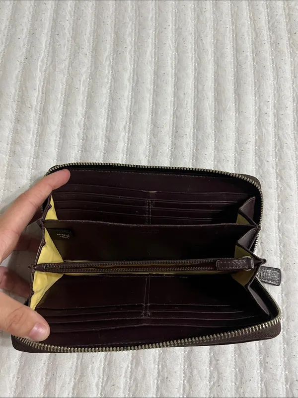 Coach Zip-Around Signature Canvas Wallet in Khaki and Cream Stripe - Image 2