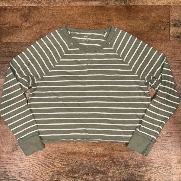 Aerie Olive Cropped Striped Long Sleeve Tee - Image 8