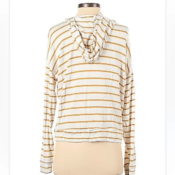 American Eagle Yellow White Striped Soft 6‎ for $36 Sexy Plush Hoodie Top - Image 2