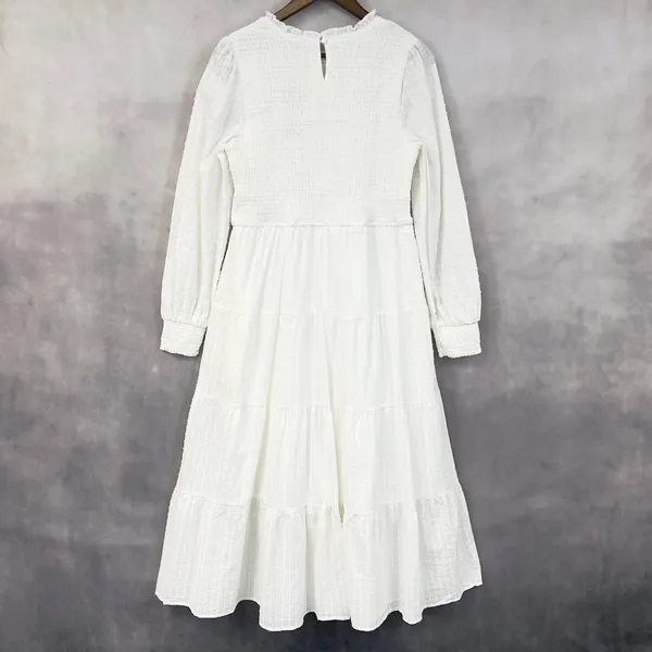 PrettyGarden Smocked Tiered‎ Dress Women Large Swiss Dot Cottage Boho Coastal - Image 3