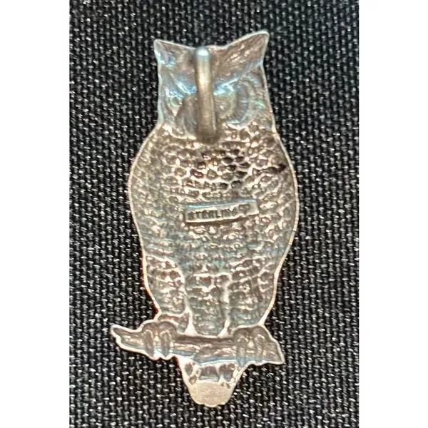 Vintage Sterling Silver Perched Owl Pendant Slide 1.5"x 1" Wisdom Luck - Image 5