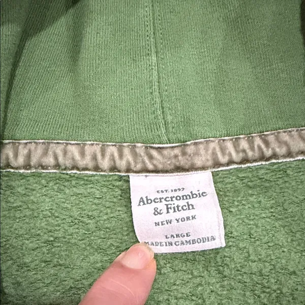 Abercrombie & Fitch‎ Short Sleeve Hoodie Womens Green V-Neck Pullover Large - Image 3