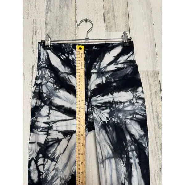 Black White Tie Dye Leggings small High Waist Stretch Yoga Athletic Pants - Image 5