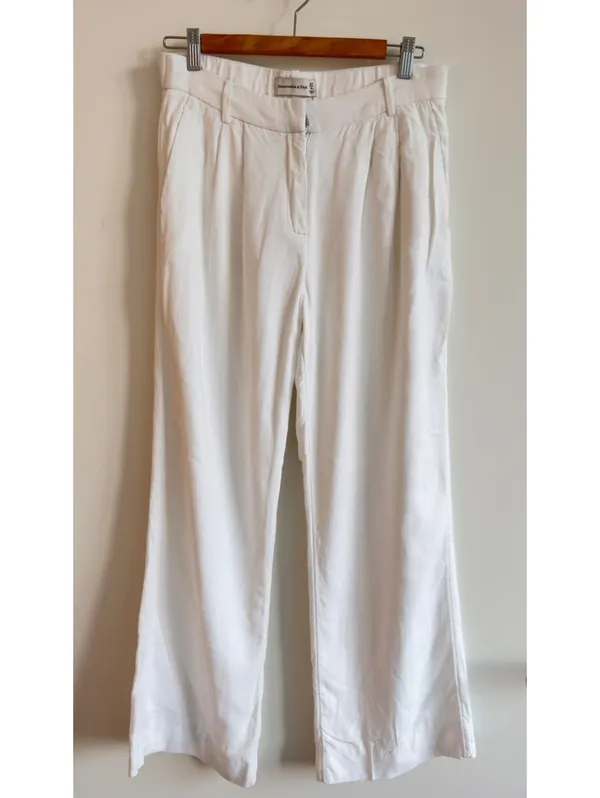 Abercrombie A&F Sloane Linen Blend Tailored Wide Leg Pants White Size 27 4R - Image 4