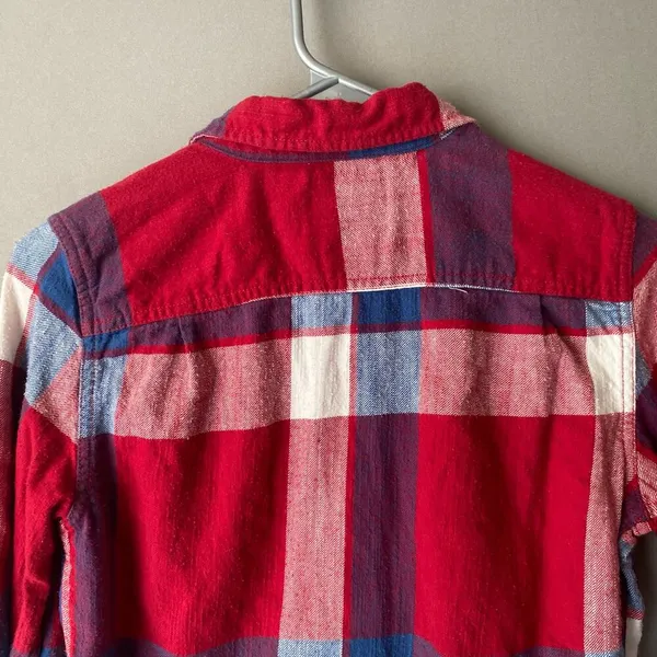 American Eagle outfitters sz 4 red blue 100% cotton flannel shirt‎ - Image 7