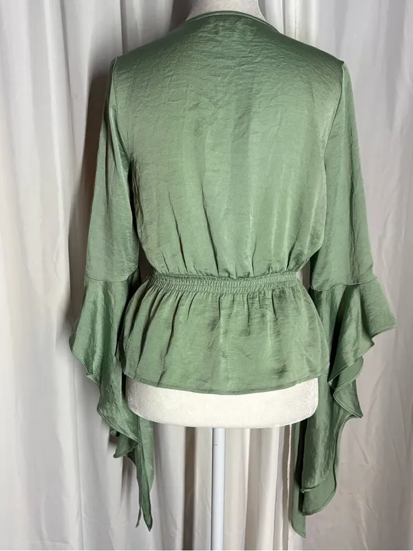 Express Sage Green Draped Bell Sleeve Wrap Top Size XS - Image 2