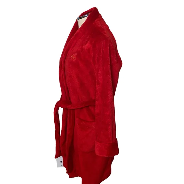 Lauren Ralph Lauren Red Plush Fleece Belted Loungewear Robe Size Medium - Image 3