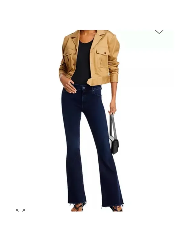 MOTHER The Weekender Fray in Chip On My Shoulder Dark Wash MidRise Flare Jean 28 - Image 15