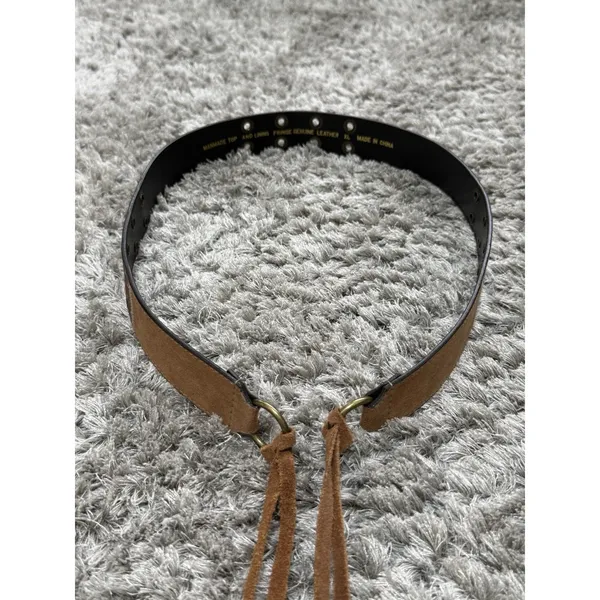Boho Fringe Brown Leather Belt Womens XL O Ring Tie Waist Western Festival - Image 3