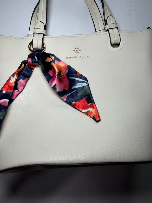 nanette lepore Cream faux Leather Satchel with Floral Scarf Accent - Image 2