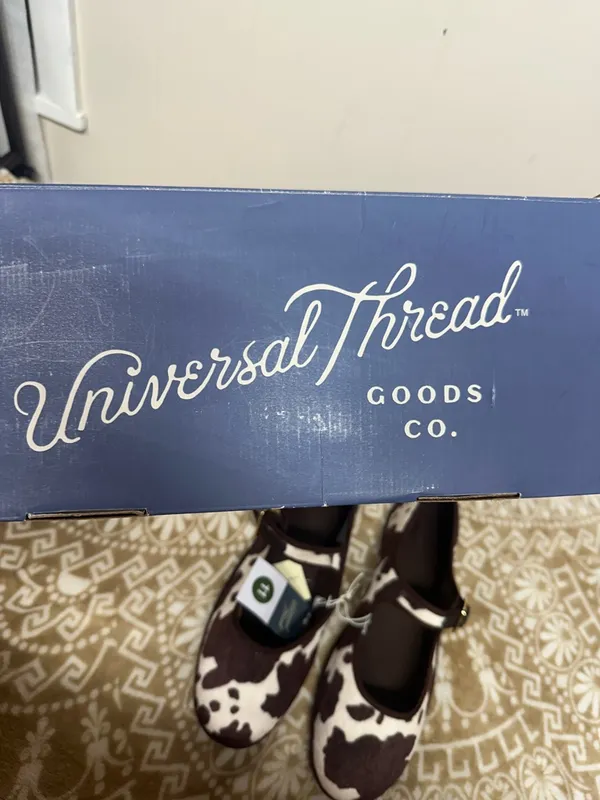 Universal Threads Brown and White Cowprint Mary Jane Flats - Image 2