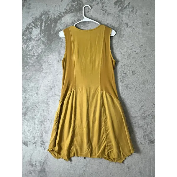 XCVI Melar Dress Mustard Yellow Zip Front Utility Lagenlook Midi Boho Pockets L - Image 3