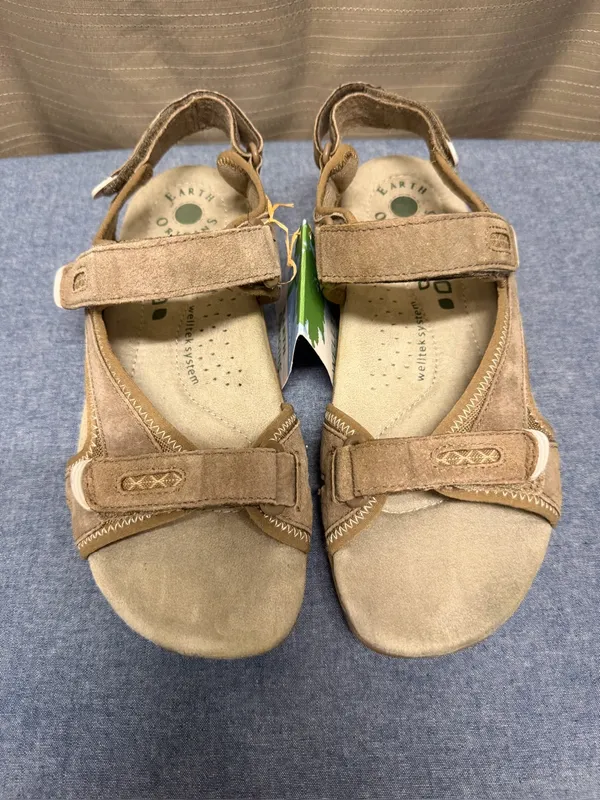 Earth Origins Tan Suede Adjustable Strap Sandals - Image 9