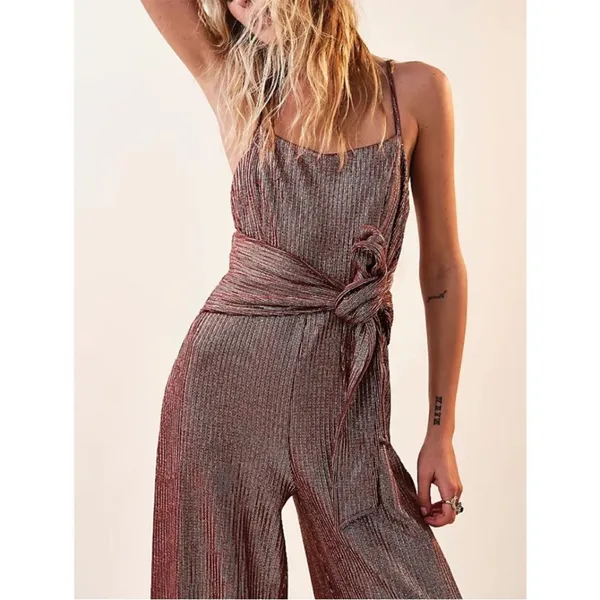 NWT Free‎ People Shimmer and Shine Jumpsuit / Ginger Snap Metallic Womens Size S - Image 5