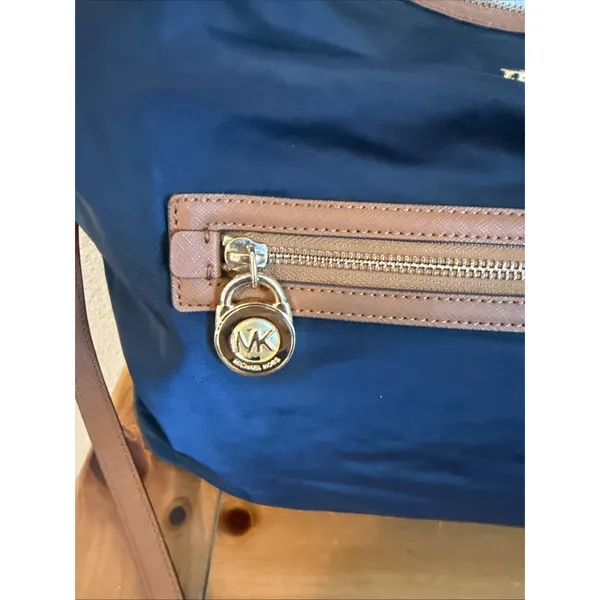 Michael Kors Kempton Tote Navy Nylon & Brown Trim Gold Tone Hardware Accents - Image 2