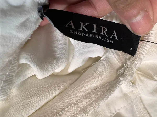 AKIRA Off White Tiered Ruffle Skort Romper Womens Small Tie Back Spaghetti Strap - Image 6
