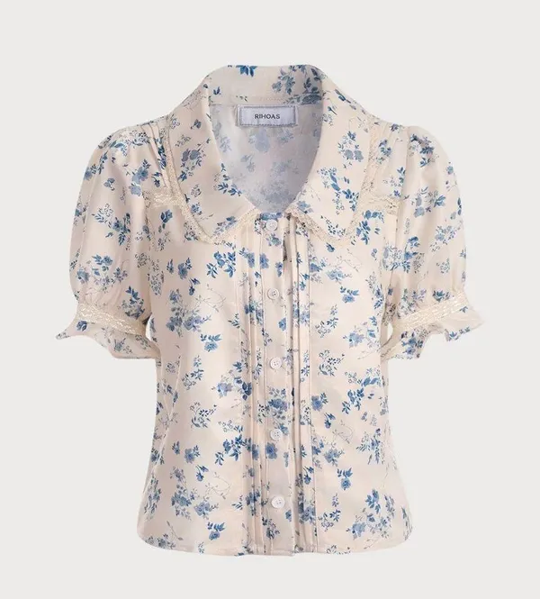 Rihoas Lace Spliced Pleated Floral Shirt - Image 4
