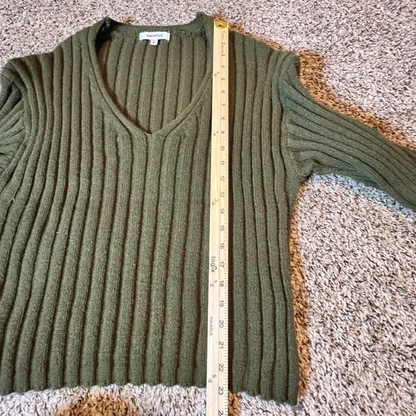 Vigoss Womens Olive Green Ribbed V-Neck‎ Sweater VC-W02428A Size Large - Image 5
