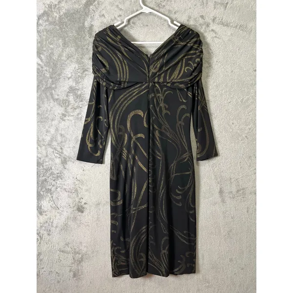 Tadashi Black Gold Draped Dress‎ Elegant Mother of the Bride Formal Large New - Image 3