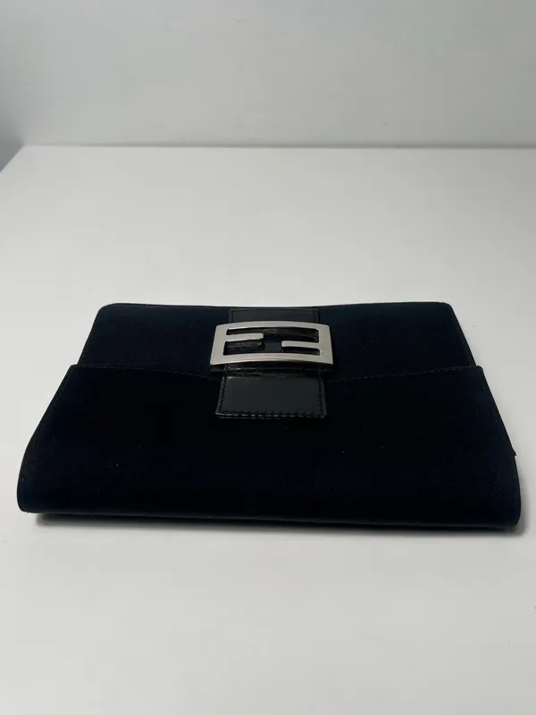 Fendi FF Logo Black Canvas Zucca Baguette Shoulder Flap Crossbody Bag Clutch - Image 7