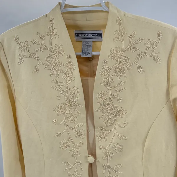 Jessica Howard Butter Yellow Embroidered Midi Dress and jacket 2pc set 12 linen - Image 4