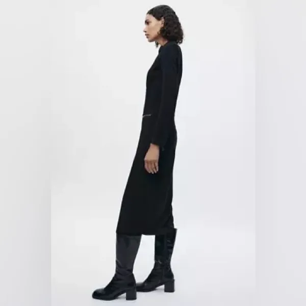 Nwt $139 Zara Zipper Midi Dress Zw Collection Black, Us Size L - Image 3