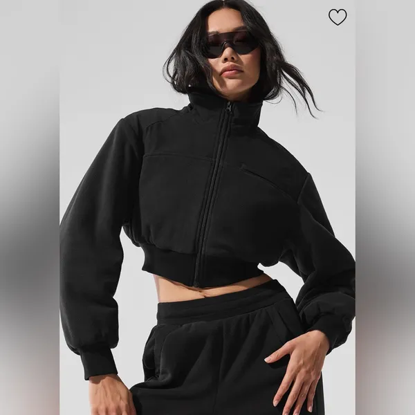 Alo Yoga NWT Polar Fleece Cropped Wintry Mix Full Zip Jacket Black Size S - Image 2