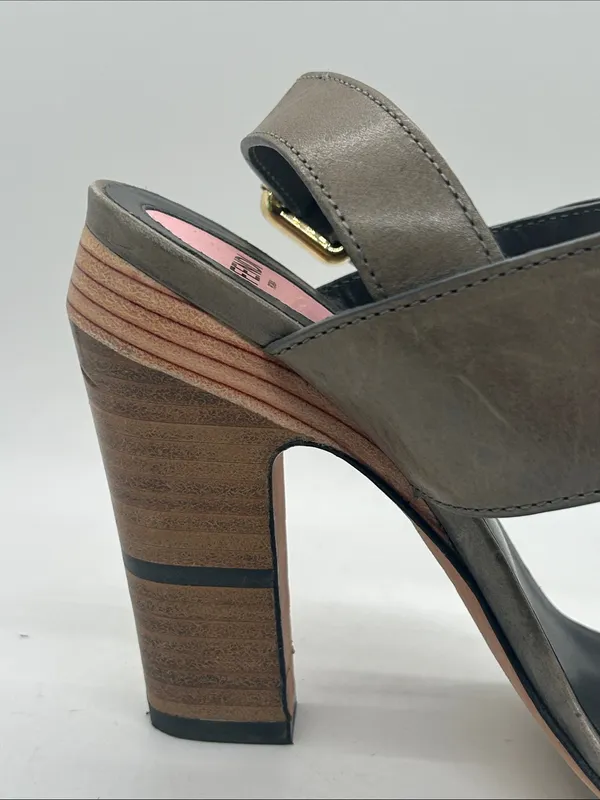 Fendi Auth Taupe Leather Block Heel Slingback Sandals Shoes **Size 37/US 7**🔥🔥 - Image 7