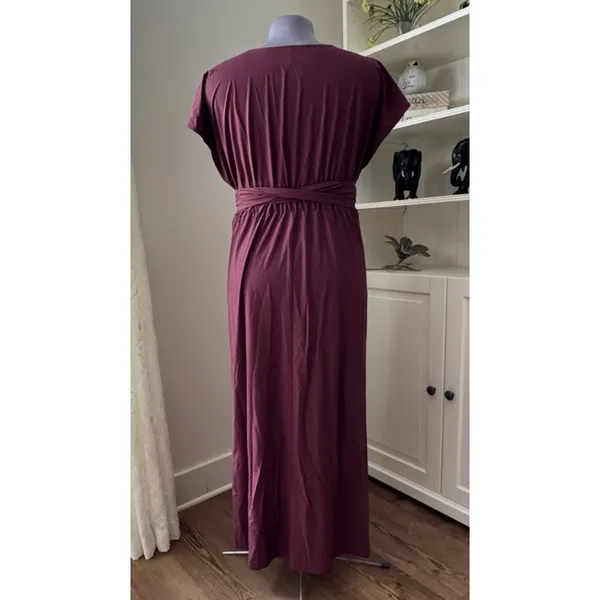 Halara Breezeful™ Midi Dress 2X Plus Amaranth Plum V Neck Short Sleeve Pockets - Image 4