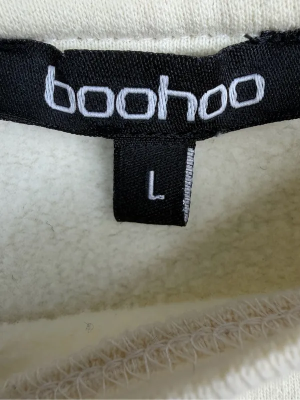 Boohoo Embroidered Balloon Sleeve Crop Sweatshirt Cream Boho Large - Image 5