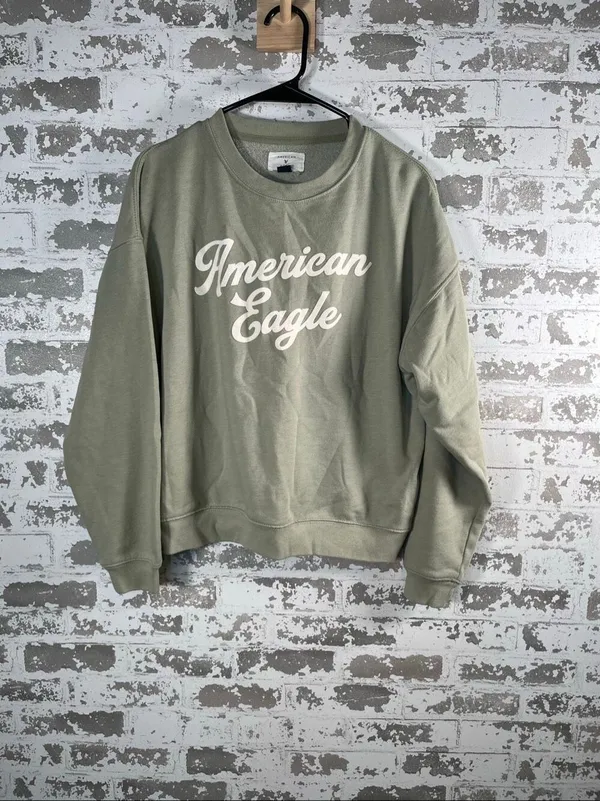 American Eagle | women sage green cropped crewneck long sleeve pullover - Image 8