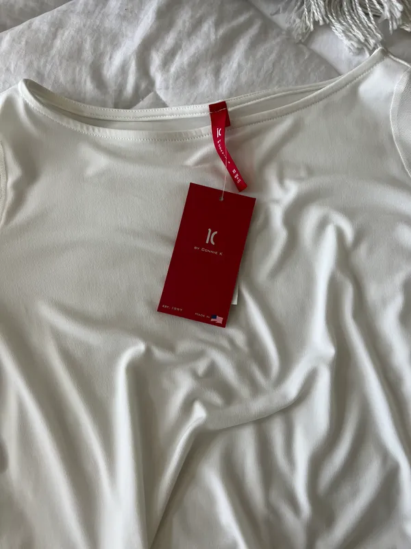 Dillard's White Longsleeve With Flowy Mesh Sleeves - Image 7