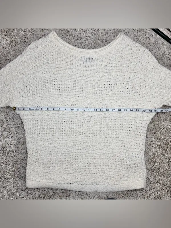 Abercrombie & Fitch Cream Ivory Mixed Open Knit Long Sleeve Sweater Medium M - Image 6