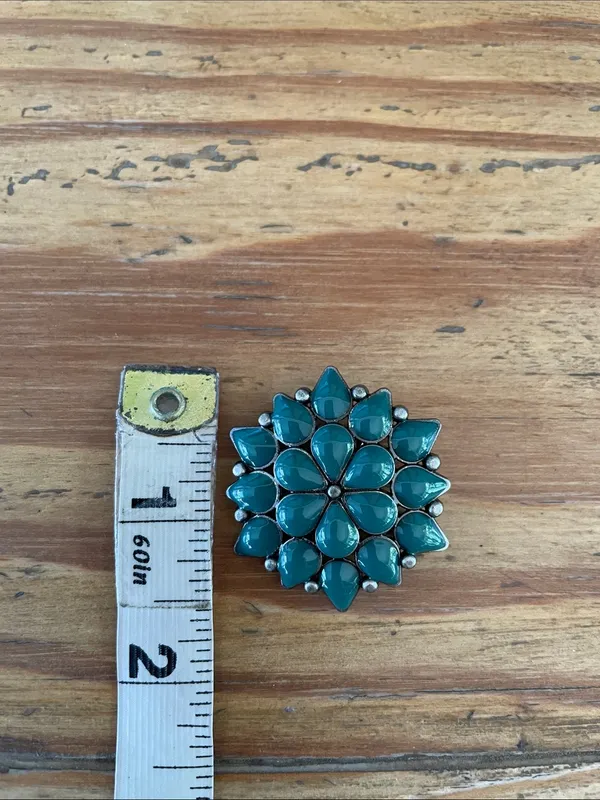 Vintage Teal Flower Southwestern Style Brooch Pendant - Image 7