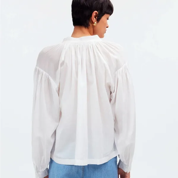 Madewell Shirred Long-Sleeve Top in Eyelet White Size Medium NWT - Image 3