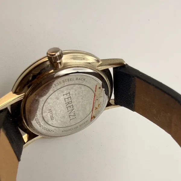Elegant Ferenzi Marciano Gold Tone & Black Analog Watch Working New Battery - Image 4