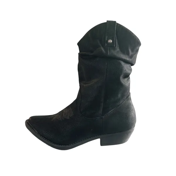 American Rag Black‎ Western Cowboy Boots Ruched Slouchy Block Heel Ankle Boot - Image 5