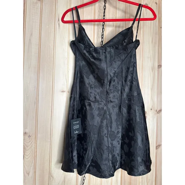 NWT Lulus Close to Your Heart Black Satin Jacquard Cowl Slip Dress LBD Party M - Image 6