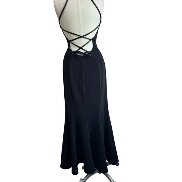 NOUVEAU Y2K Vintage‎ Black Exposed Trumpet Maxi Dress Size M - Image 3