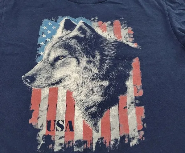 Delta Pro Weight T-Shirt Size Large L America American Flag Graphic Tee Wolf Tee Nature Tee - Image 6