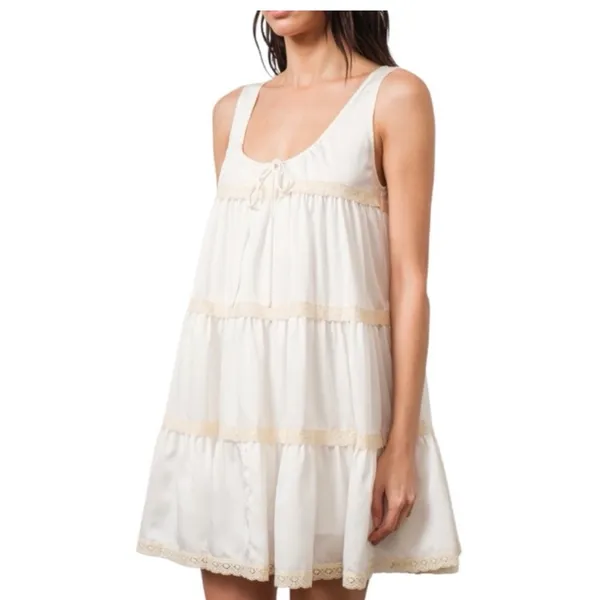 LOUCIA Tiered Lace Babydoll Dress Cottagecore romantic milkmaid festival Small - Image 2