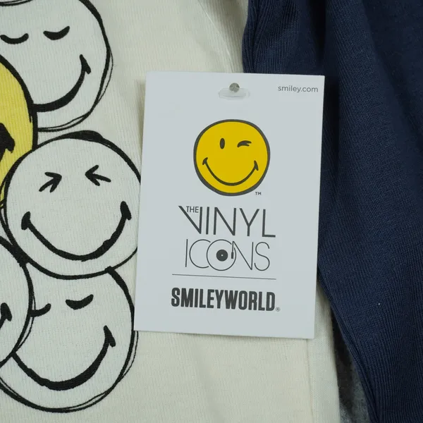 The‎ Vinyl Icons SmileyWorld Raglan Baseball Tee Navy Cream XS NWT Casual Lounge - Image 4