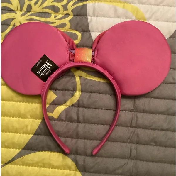 NWOT Disney Minnie Mouse Rainbow Sequin ears satin rainbow bow headband - Image 2