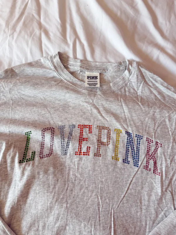 PINK Victoria’s Secret Light Grey Long Sleeve Tee Size XS - Image 3