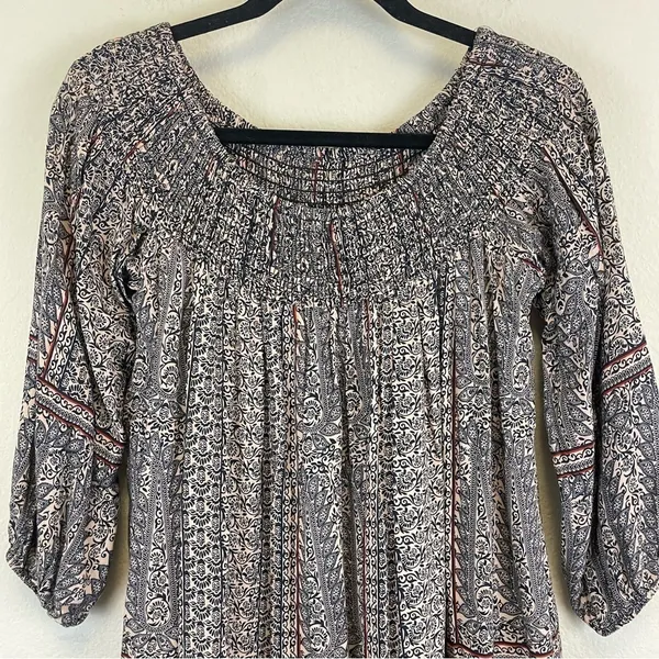 Anthropologie Black and Cream Off the Shoulder Lace Trim Western Boho Top Size S - Image 6