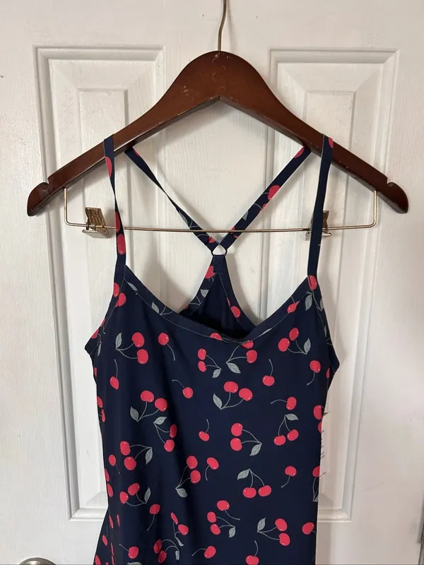 Outdoor Voices Navy Blue Cherry Print Strappy Mini Dress extra Small XS new shor - Image 2