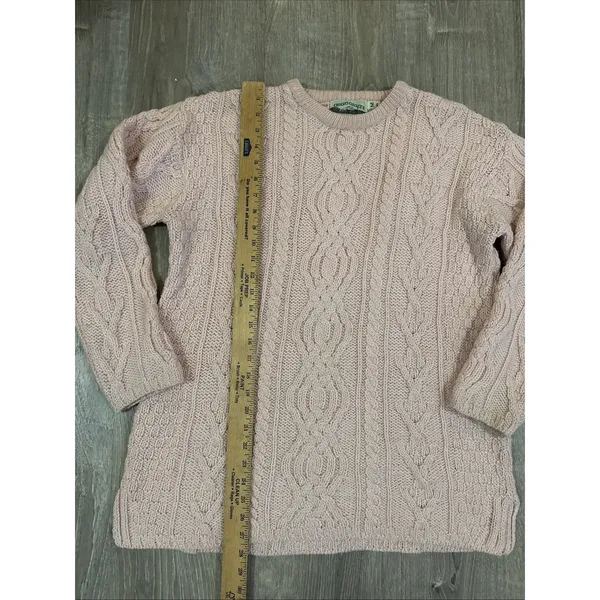 Aran Crafts Sweater Women M Pink Merino Wool Fisherman Cable Knit Ireland * - Image 4
